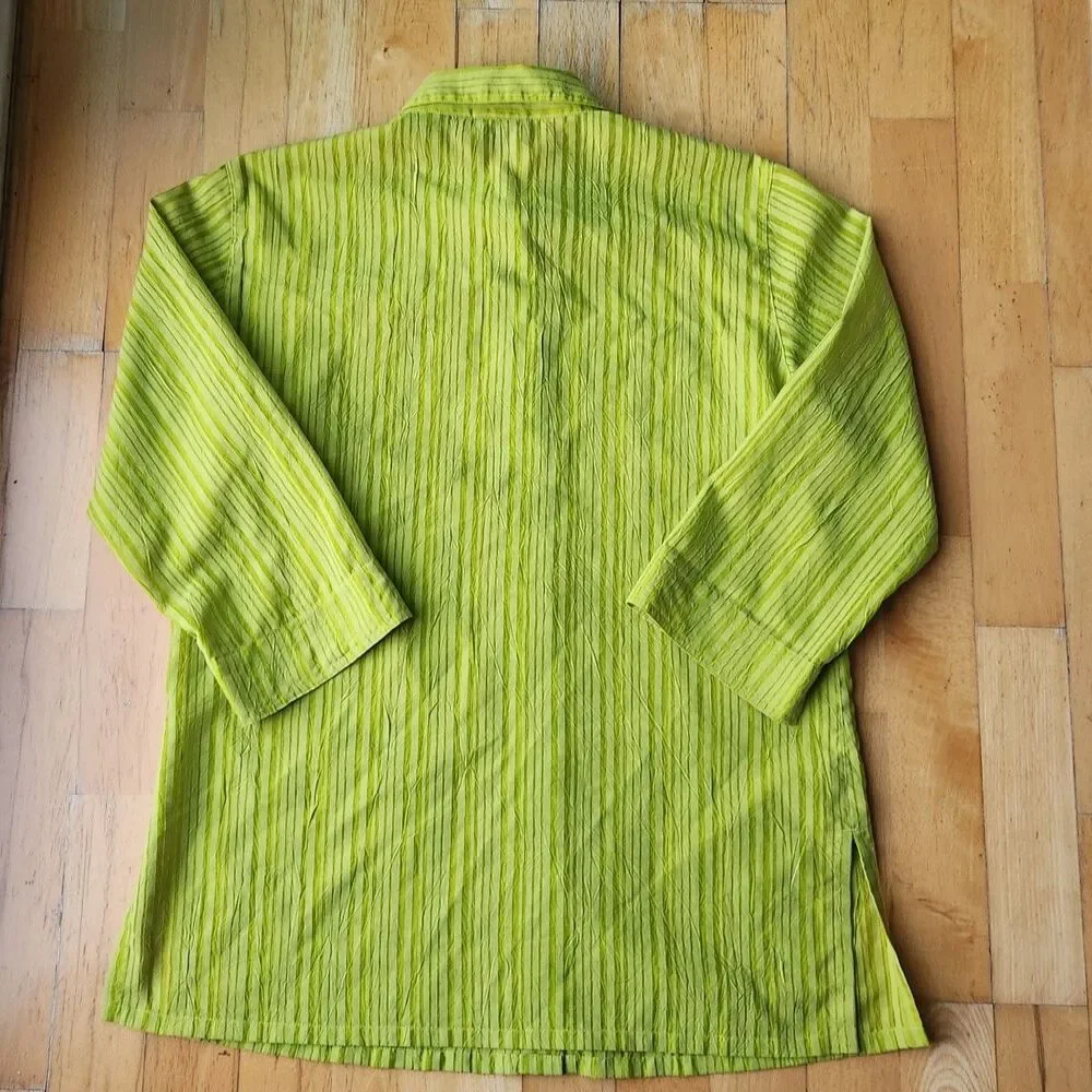 Additions by Chico's 3/4 Sleeve Green Striped Blouse/ Tunic, Size 1